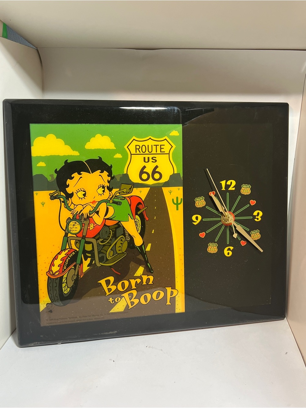 Vintage Betty Boop 'Born to Boop' Route 66 Wall Clock - Black & Yellow